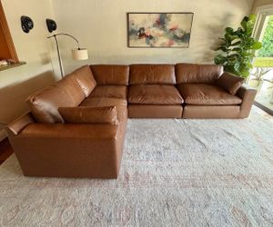 Brown Leather L-Shaped Sectional Sofa