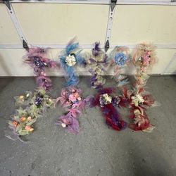 $6 ea Handmade deco mesh crosses wreaths with artificial flowers in center home decor or grave site