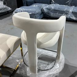 New Modern Counter-Height Bar Stool—Comfortable Upholstered Bar Stool With Barrel Back And armrest, Featuring Beige Velvet And Footrest; Ideal For Kit