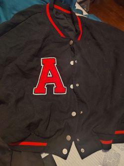 Black Varsity Letterman Jacket with Red Trim