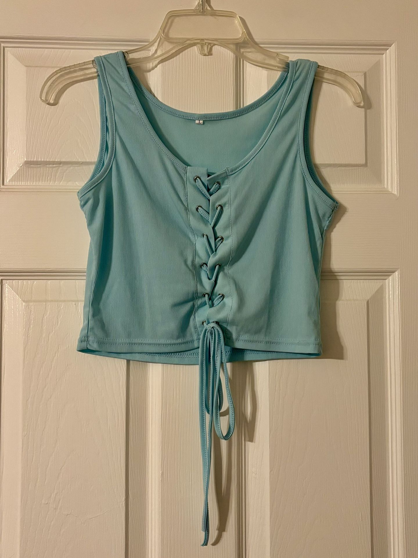 Blue Ribbed Cropped Tank Top Silky Soft Size Large 