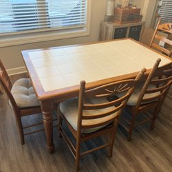 Solid Wood Kitchen Table With Tile Inlay, Seats 6 Comfortably