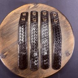 Bianchi Duty Belt Keepers Basket Weave Leather 7.5” Hidden Snaps (4 Lot) USED