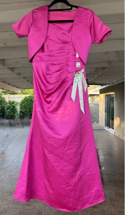 Hot Pink Satin Formal Dress Matching Bolero Jacket S XS