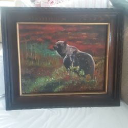 Bear Wandering The Tundra Painting  26x22 Minor Wear
