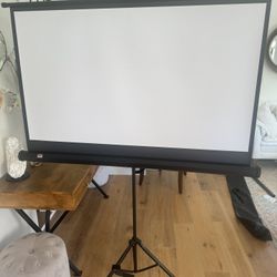 Epson EF100 White Projector W/Provue 68” Portable Screen W/Tripod Stand . Includes Insignia 4’ & 12’ HDMI Cables