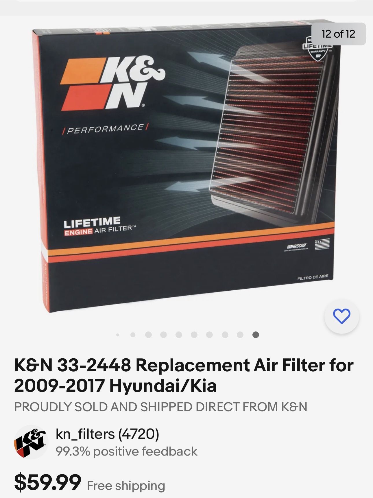 K&N Air Filter For Kia/Hyundai