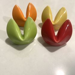 Set of 4 Adorable Fortune Cookie Shaped Chopstick Rests - Green, Red, Yellow and Orange 