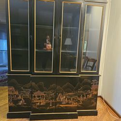 Vintage 1960's Black Lacquer Chinoiserie
Oriental China Cabinet