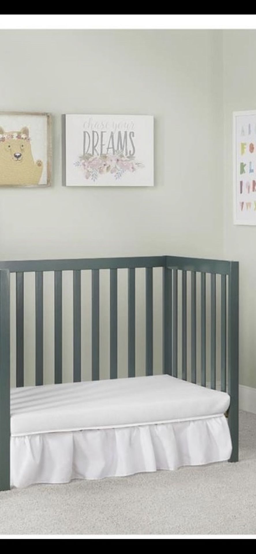 Dream On Me Edgewood 4-in-1 Convertible Mini Crib, Olive