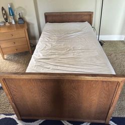 Solid Oak Twin Bed With Mattress & Box Spring