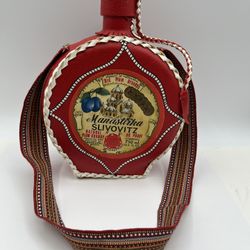 Old Plum Brandy Manastirka Slivovitz. Leather Wrapped. Produced And Rotted By Prokupac Beograd. Empty Bottle.