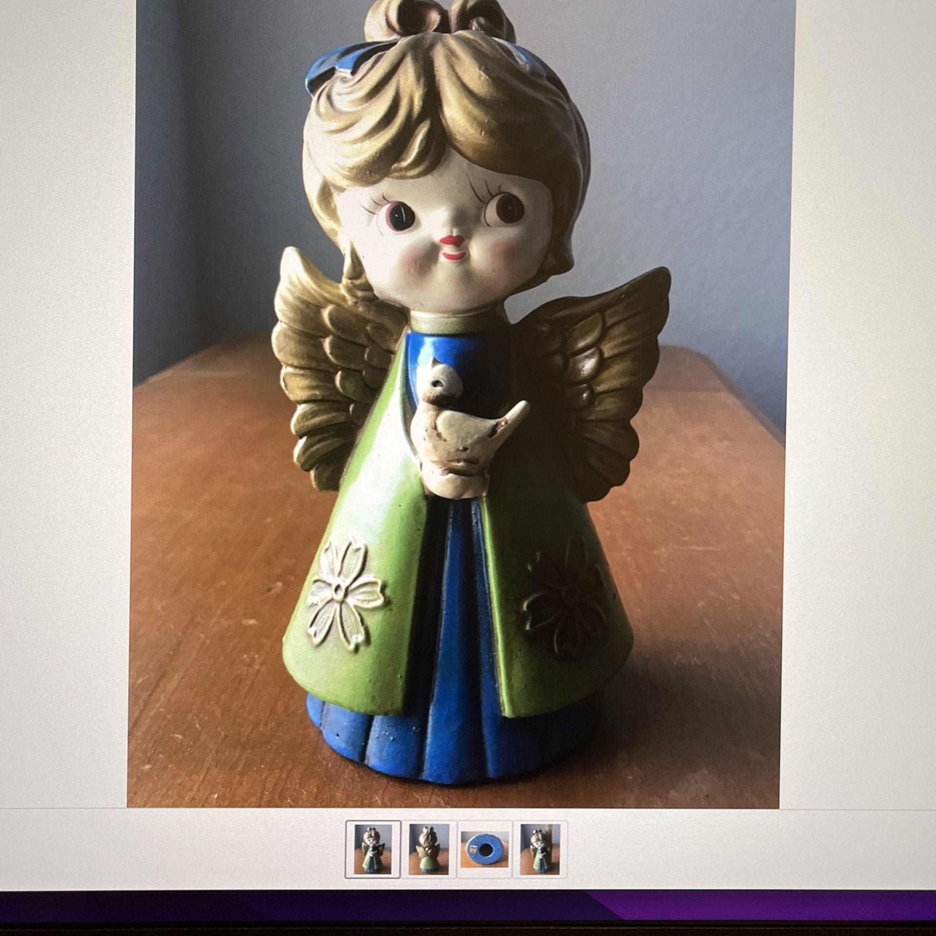 Vintage Holiday Deco Blue Angel Figurine