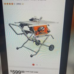 Rigid 15 Amp 10 In. Portable Corded Pro Jobsite Table Saw With Stand