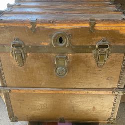 SALE!  Antique Flat Top Steamer Trunk by Rauchbach Goldsmith Company — Early 1900s
