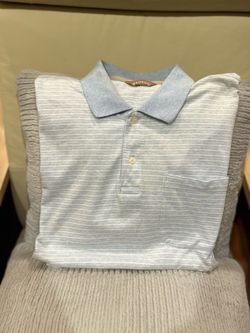 George Light Blue and White Striped Polo