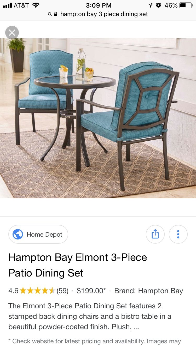 Hampton Bay Elmont 3-Piece Patio Dining Set