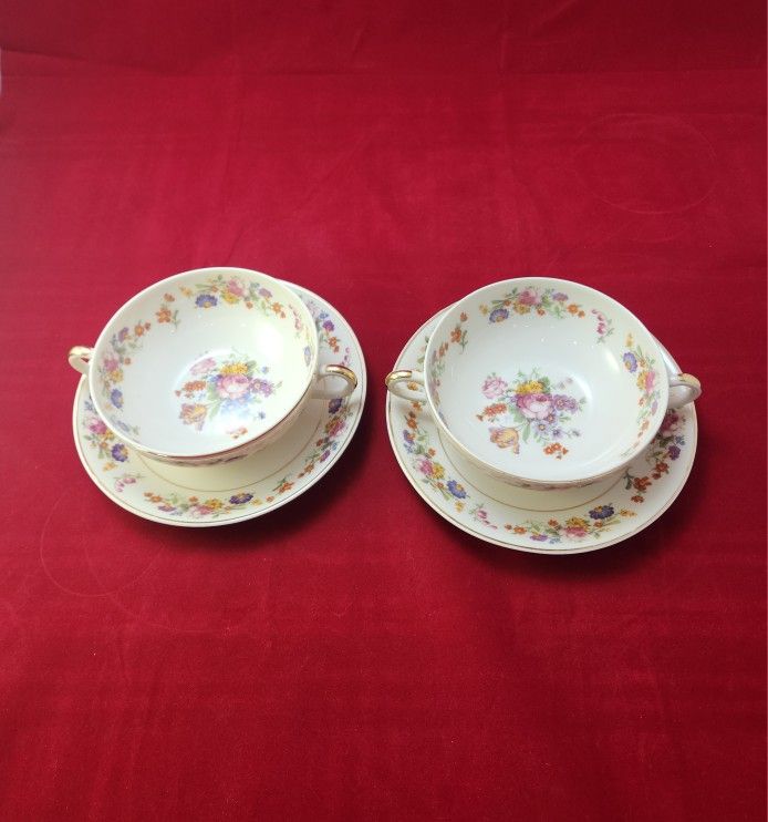 Syracuse China Cream Soup Cup & Saucer Sharon Pattern, Vintage Circa 1950s.