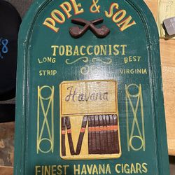 Vintage Wooden Pope & Son Tobacconist Long Strip Best Virginia Finest Havana Cigars