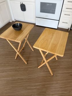 Set of 2 Wooden Folding TV Tray Tables