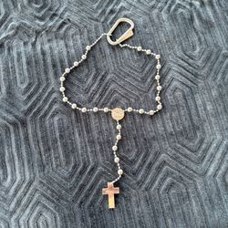 Rosary Style Necklace   Silver Tone