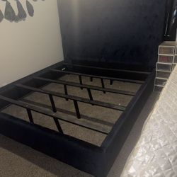 King Size Blue Suade Bed Frame 