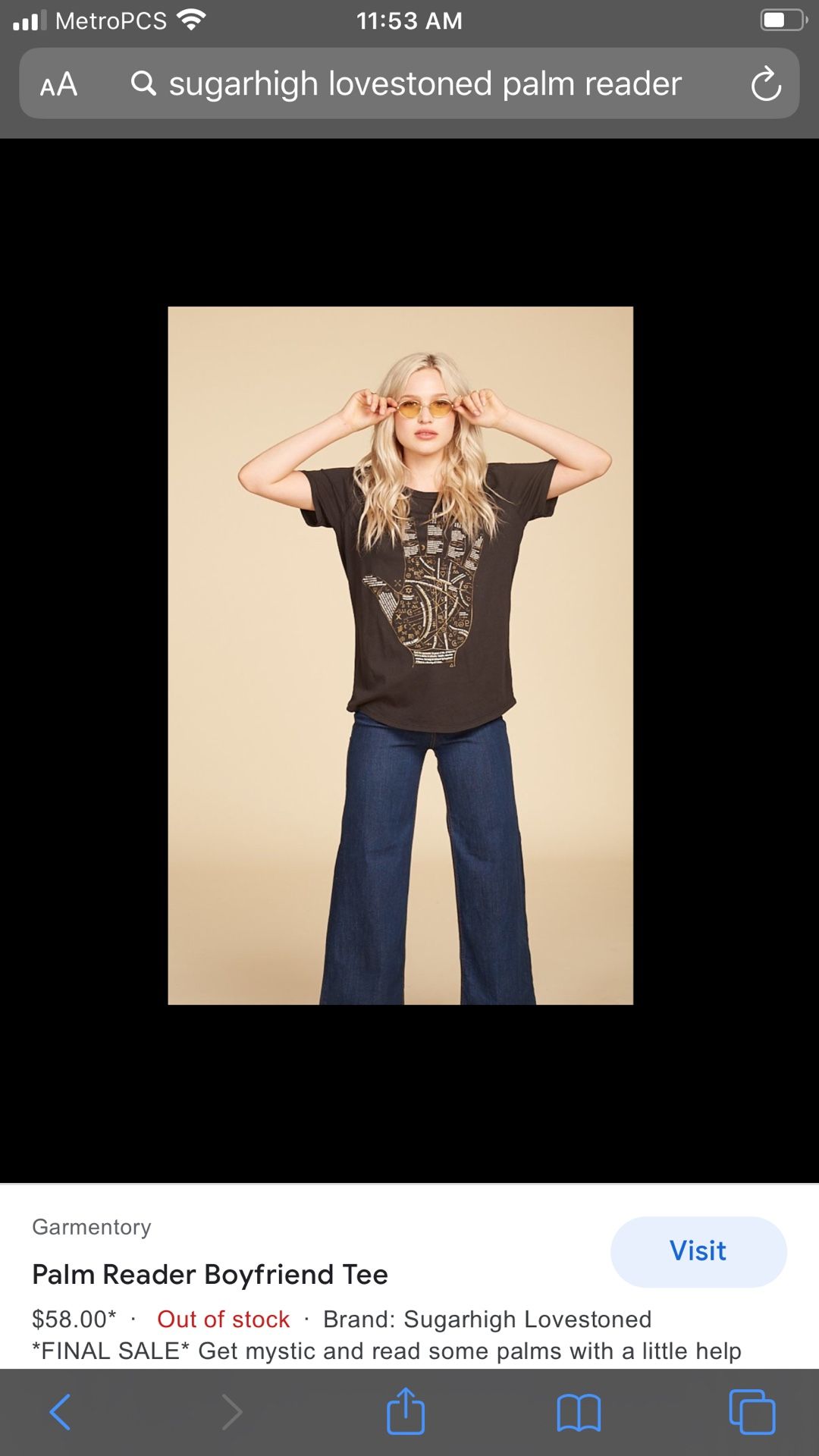Sugarhigh Lovestoned Palm Reader Boyfriend Tee, NWT