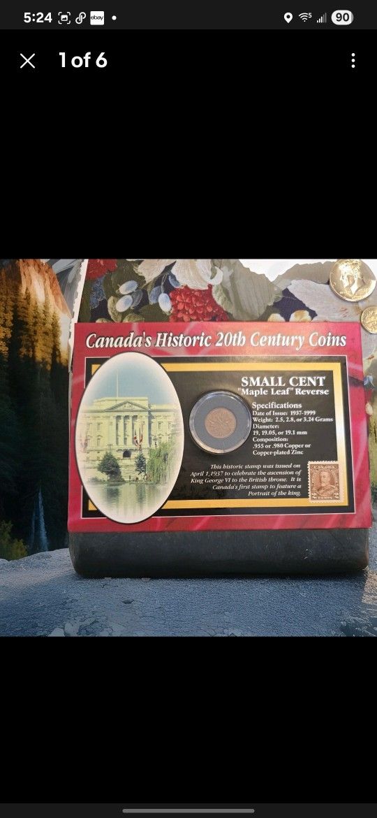 1(contact info removed) Canadian SMALL CENT Maple Leaf RVS Coin w 1937 King George VI .03 Stmp