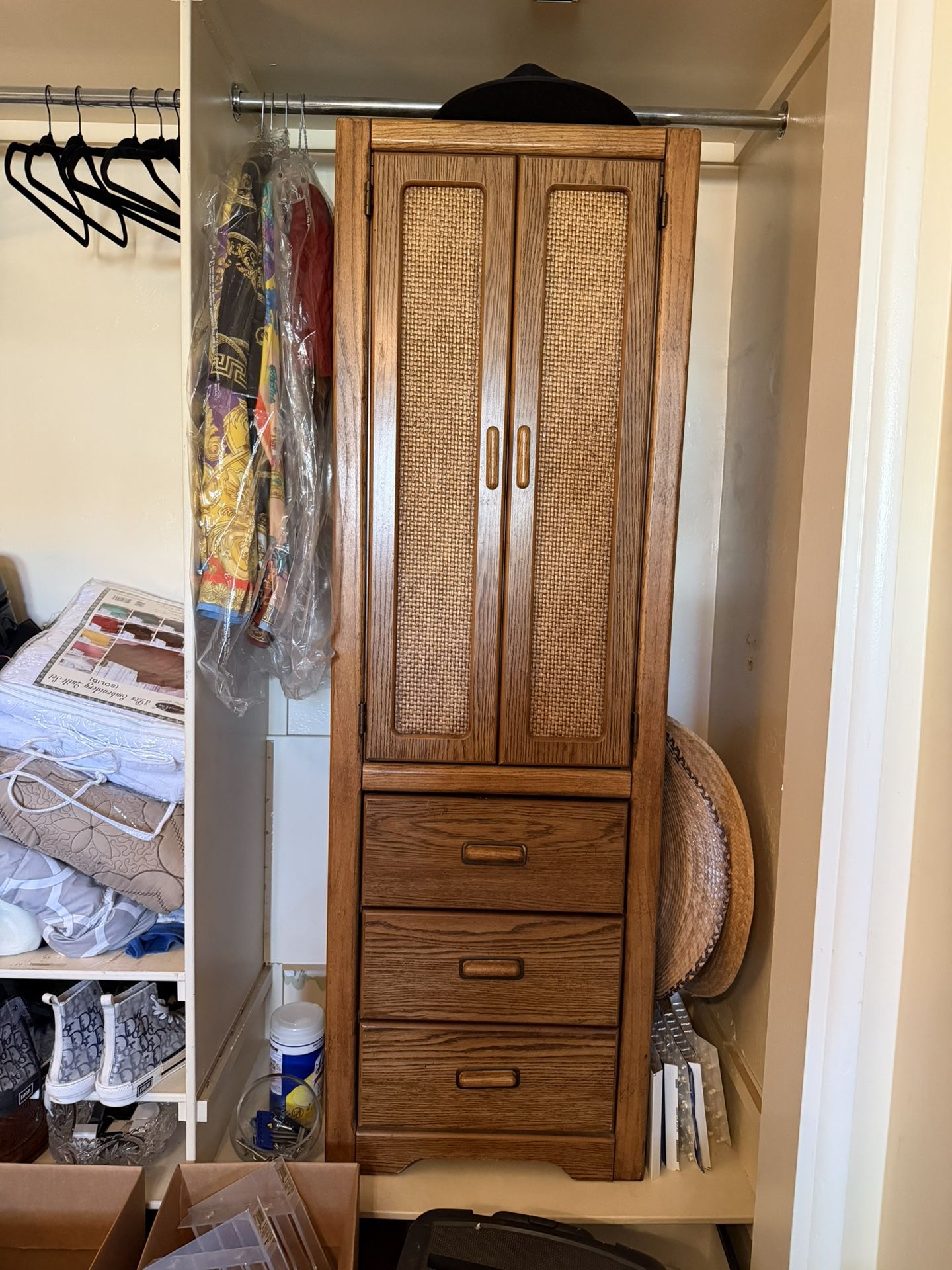 2 Solid Oak armoire with cane door panels by Broyhill Furniture
