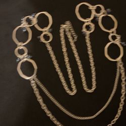 42” SilverTone Chain Necklace With Blue Pearl Beads..