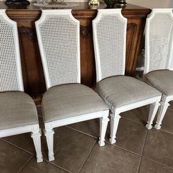 Set of 4 Off White Cane High Back Chairs (no Table) Super Clean