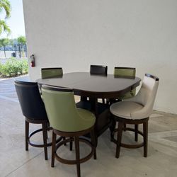 LITON Pub Height Dining Set w/ Swivel Chairs – Solid Wood – 7 Piece