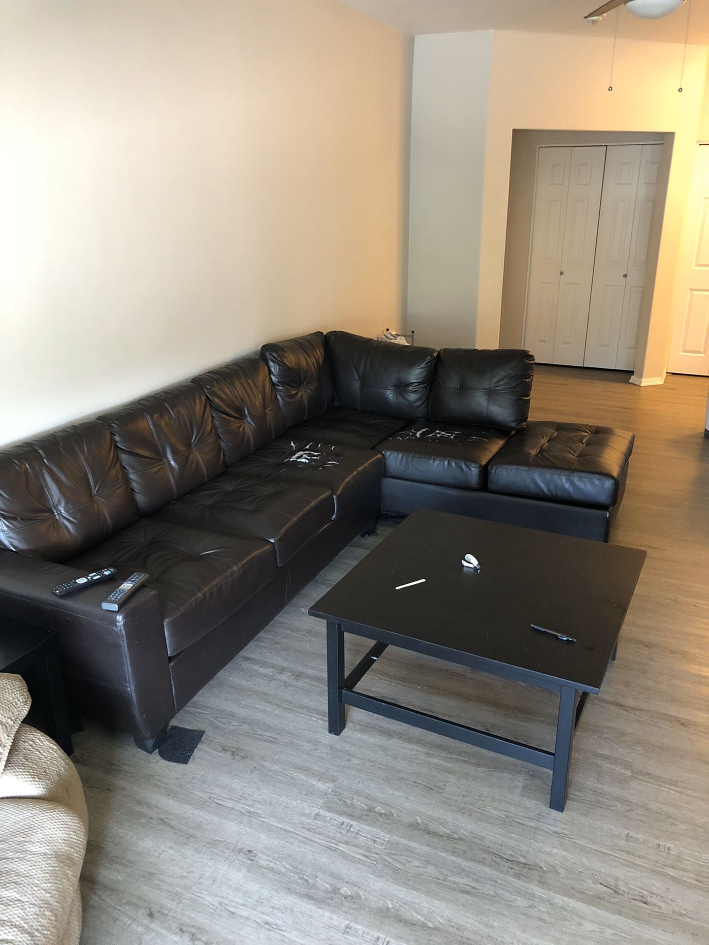 Dark brown leather sectional