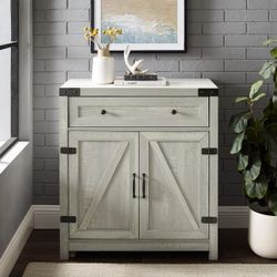New Farmhouse Barn Door 30”Accent Storage Cabinet in Stone Grey