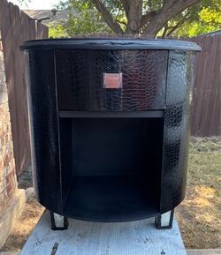 Black Faux-Crocodile Leather Nightstand or Accent Side Table