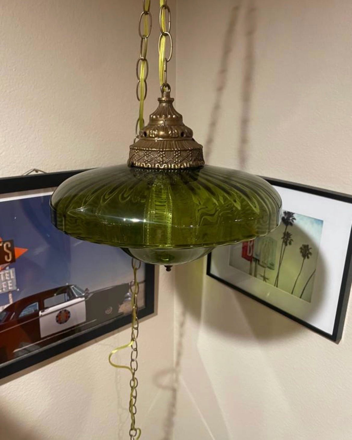 Mid Century Vintage Green saucer swag lamp