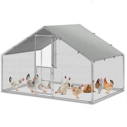 Chicken Run Coop 6.6 x 9.8 x 6.4 ft Large Metal Chicken Coop Spire Shaped, Walk-in Hen Cage