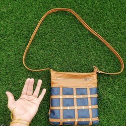 Small Purse, Blue With Mustard Yellow, Leather, Used In Great Condition