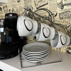 Cappuccino machine and dishware