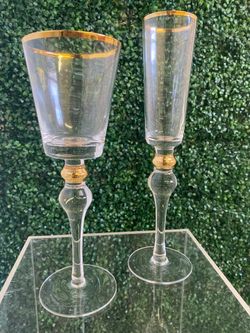 Elegant Gold Rim Champagne Flutes & Wine Glasses