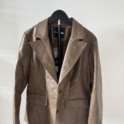 Taupe Faux Leather Blazer Jacket | Chic Minimalist Style