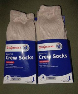 2 pks Walgreens Diabetic Crew Socks, Unisex Women's 9-13, Men's 7-12, Khaki lot1