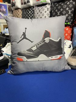 Jordan One Bred Reimagined Throw Pillow Grey