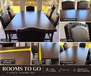 Rooms To Go 7-Piece Dining Set – 66” Table + 6 Nailhead Chairs