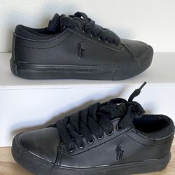 Boys Black Ralph Lauren Polo Leather Shoes Size 13