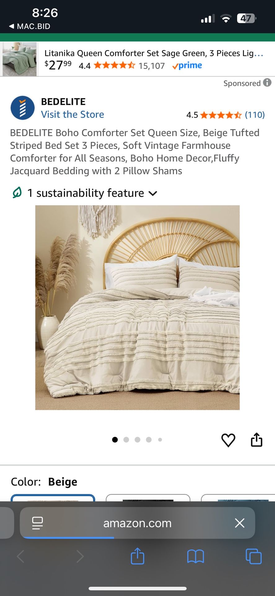 Bedelite Queen Size Boho Comforter Set In Beige