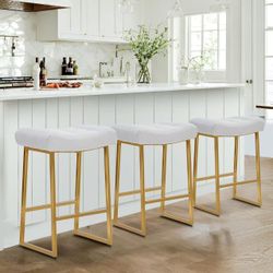 Set of 3 Counter Height Bar Stools for Kitchen Counter Modern Backless Barstools with Upholstered
