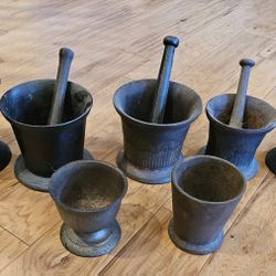 Antique cast iron Mortar and Pestles 7 Pcs