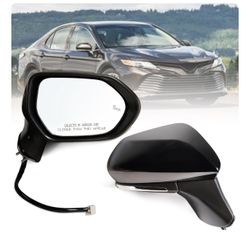 Right Passenger side Mirror Fits 2018-2024 Toyota Camry with Power Glass, Heated, Turn Signal, Blind Spot Detection and Manual Folding Match to Black 