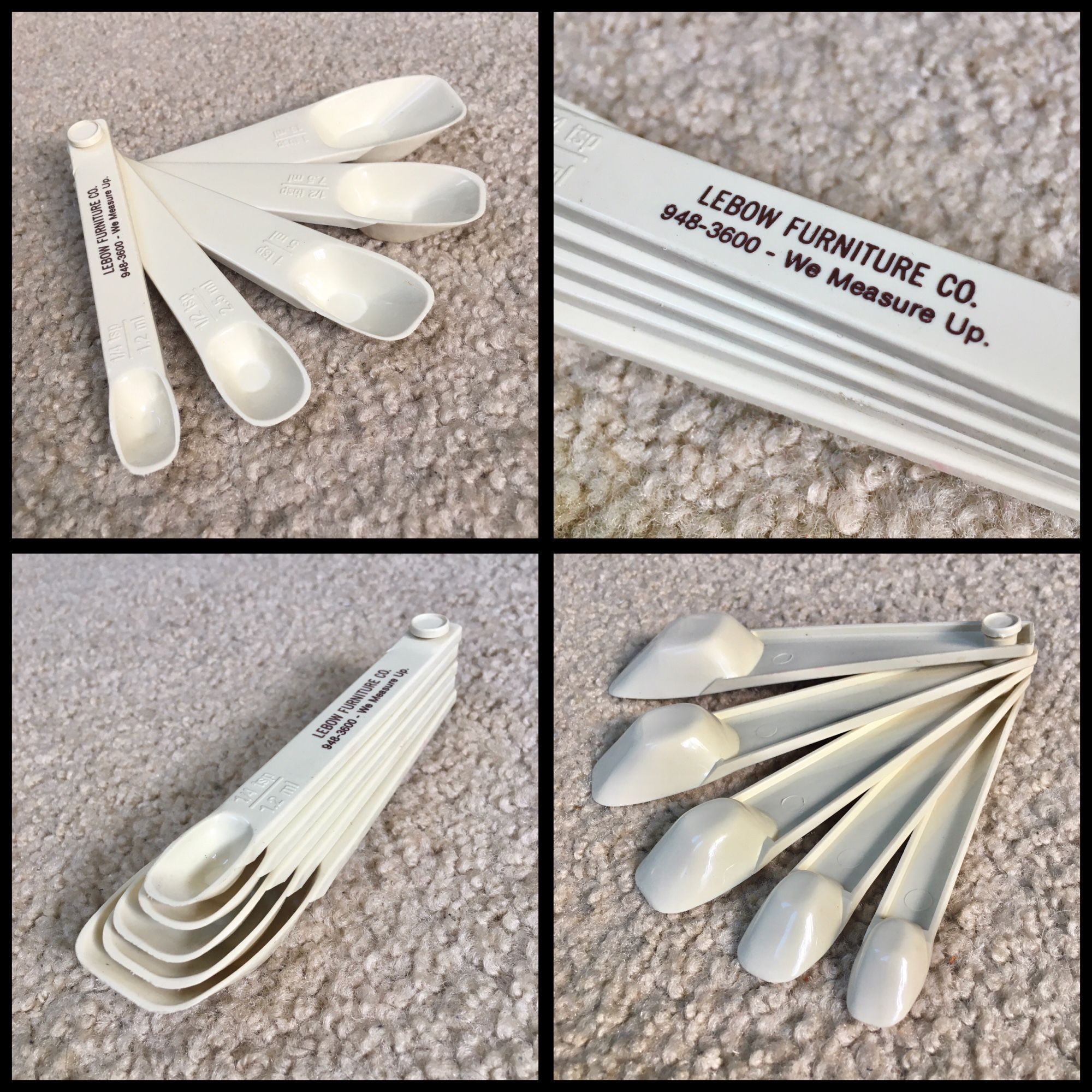 Vintage LEBOW FURNITURE CO. Plastic Measuring Spoon Set of 5 - Royersford, PA